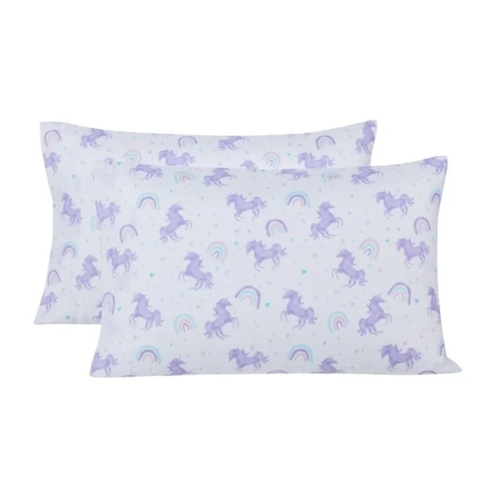 Your Zone Full Sheet Set 4 Piece Microfiber Purple Unicorn Rainbow White New